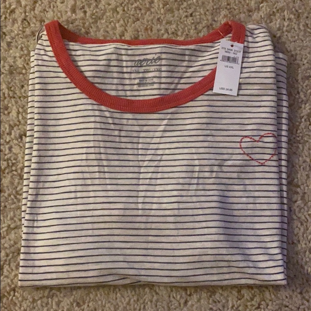 Aerie Heart Embroided Striped Top